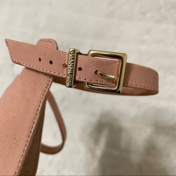 GIANNI BINI Kehlani 3D Floral Nubuck Ankle Strap Block High Heels - Picture 4 of 8